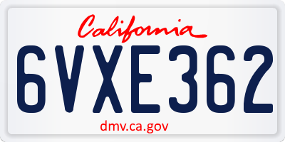CA license plate 6VXE362