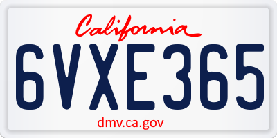 CA license plate 6VXE365