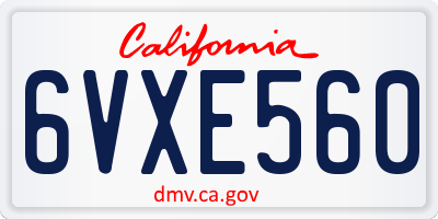CA license plate 6VXE560