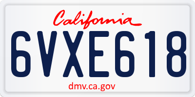 CA license plate 6VXE618