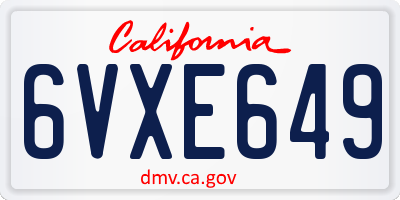 CA license plate 6VXE649