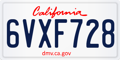 CA license plate 6VXF728