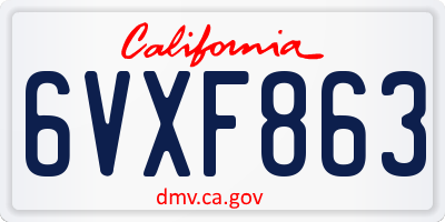 CA license plate 6VXF863