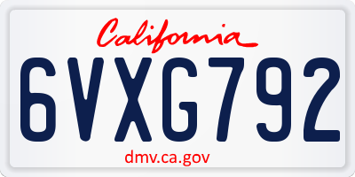 CA license plate 6VXG792