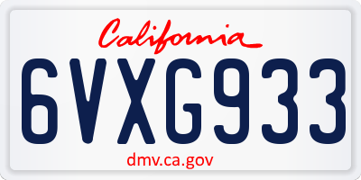 CA license plate 6VXG933