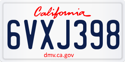 CA license plate 6VXJ398