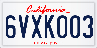 CA license plate 6VXK003