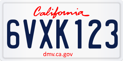 CA license plate 6VXK123