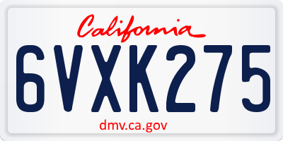 CA license plate 6VXK275
