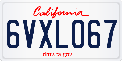 CA license plate 6VXL067