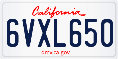 CA license plate 6VXL650