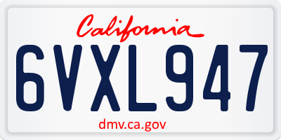 CA license plate 6VXL947