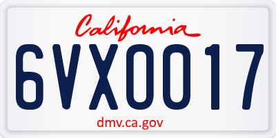 CA license plate 6VXO017