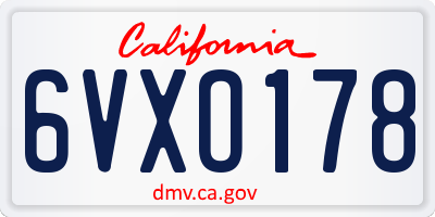 CA license plate 6VXO178