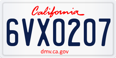 CA license plate 6VXO207