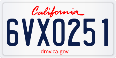 CA license plate 6VXO251