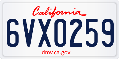 CA license plate 6VXO259
