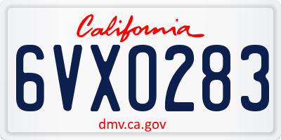 CA license plate 6VXO283