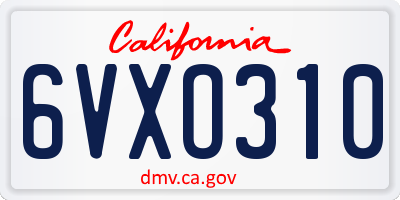 CA license plate 6VXO310