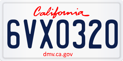 CA license plate 6VXO320