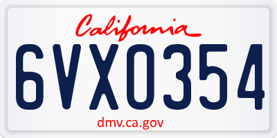 CA license plate 6VXO354