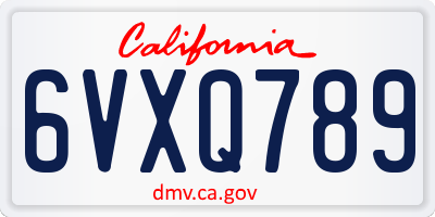 CA license plate 6VXQ789