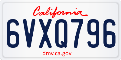 CA license plate 6VXQ796