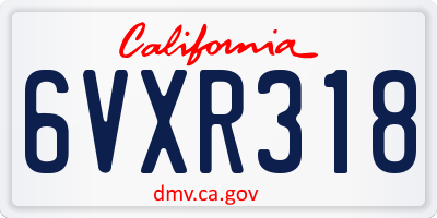 CA license plate 6VXR318