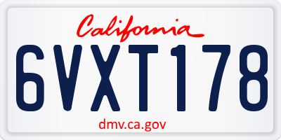 CA license plate 6VXT178