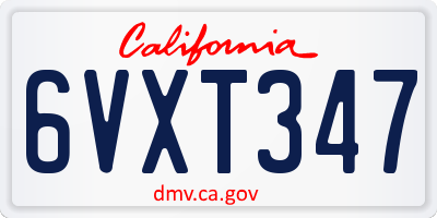 CA license plate 6VXT347