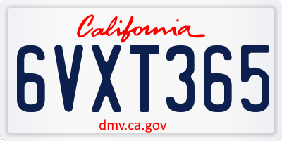 CA license plate 6VXT365