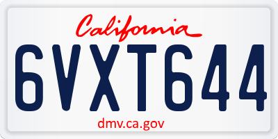 CA license plate 6VXT644