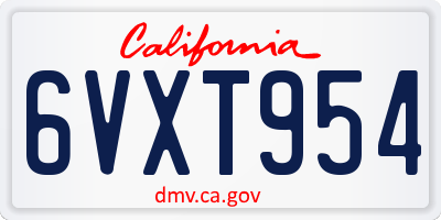 CA license plate 6VXT954