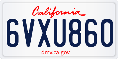CA license plate 6VXU860
