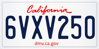 CA license plate 6VXV250