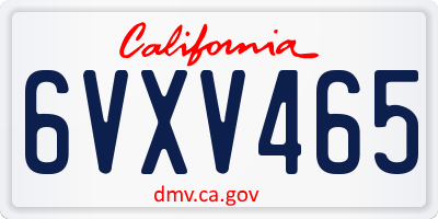 CA license plate 6VXV465