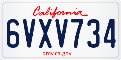 CA license plate 6VXV734