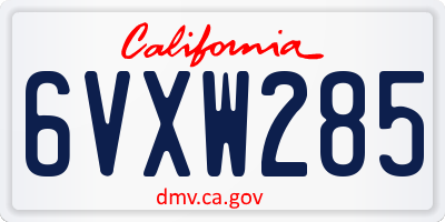 CA license plate 6VXW285