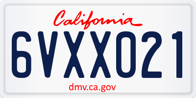 CA license plate 6VXX021