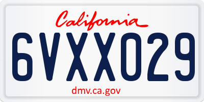 CA license plate 6VXX029