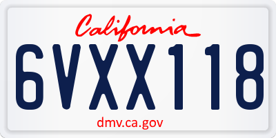 CA license plate 6VXX118