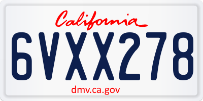 CA license plate 6VXX278