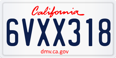 CA license plate 6VXX318