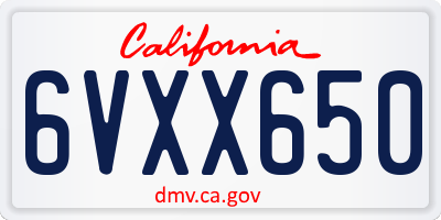 CA license plate 6VXX650