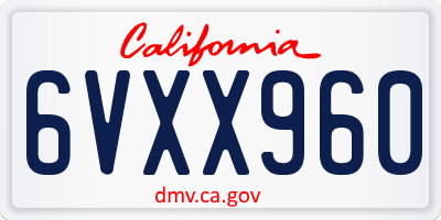 CA license plate 6VXX960