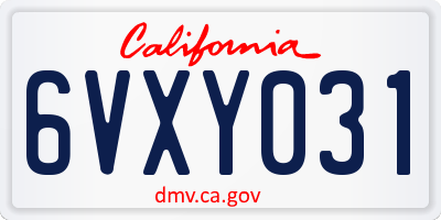 CA license plate 6VXY031