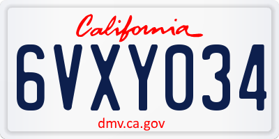 CA license plate 6VXY034
