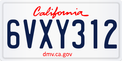 CA license plate 6VXY312