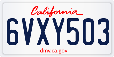 CA license plate 6VXY503