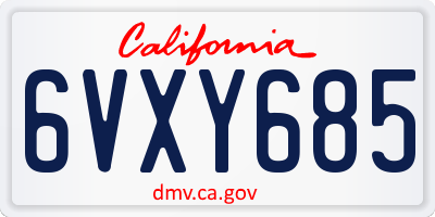 CA license plate 6VXY685
